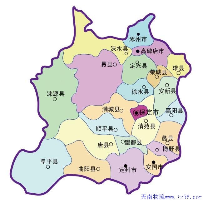 东莞到保定物流地图