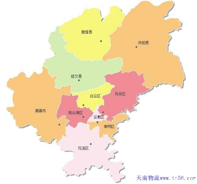 东莞到贵阳市物流地图