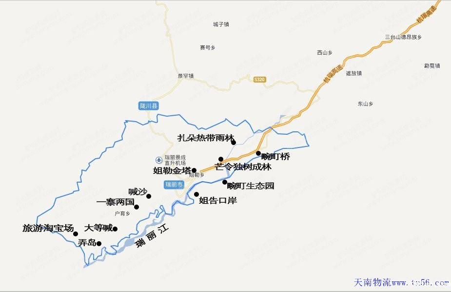 东莞到瑞丽市物流地图